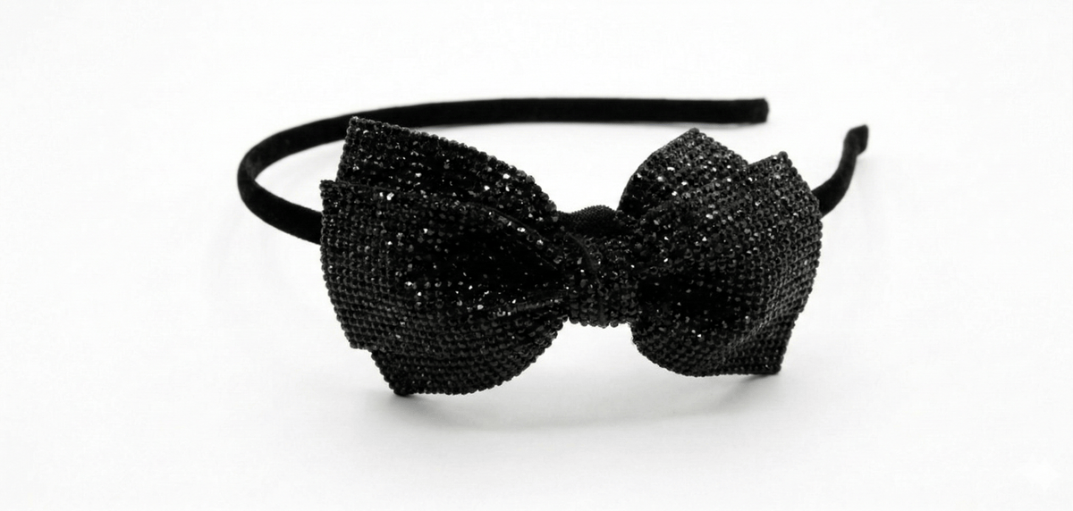 Alpha 55 Serre-tête noir strass nœud – Accessoire chic