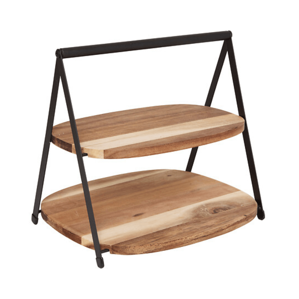 Alpha 55 Serviteur 2 étages Mina acacia et métal noir