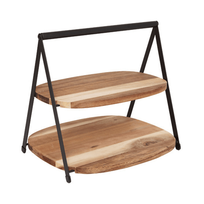 Alpha 55 Serviteur 2 étages Mina acacia et métal noir