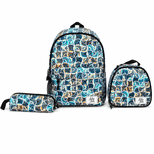 Set Trio Sac à Dos Borné Imprimé Waves — Alpha 55 Maroc